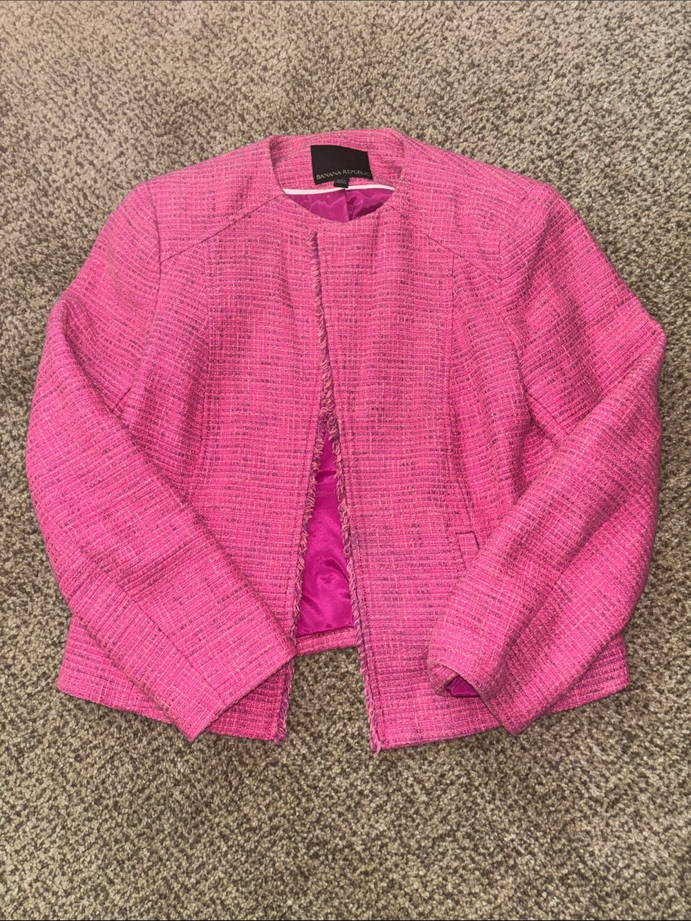 Banana Republic Hot Pink Tweed Collarless Blazer 6